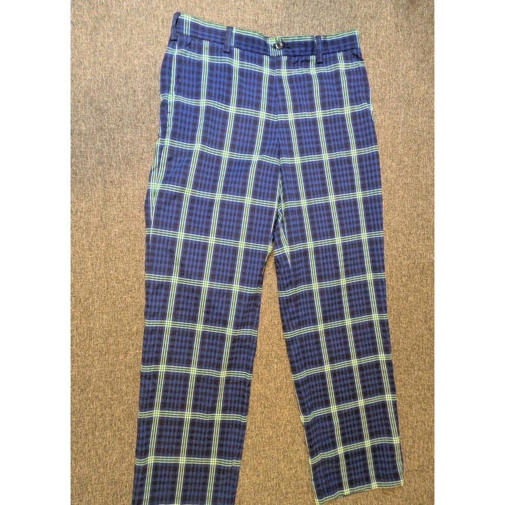 Izod Golf Performance Plaid Check Pants Blue Green Lightweight Mens Size 33x32